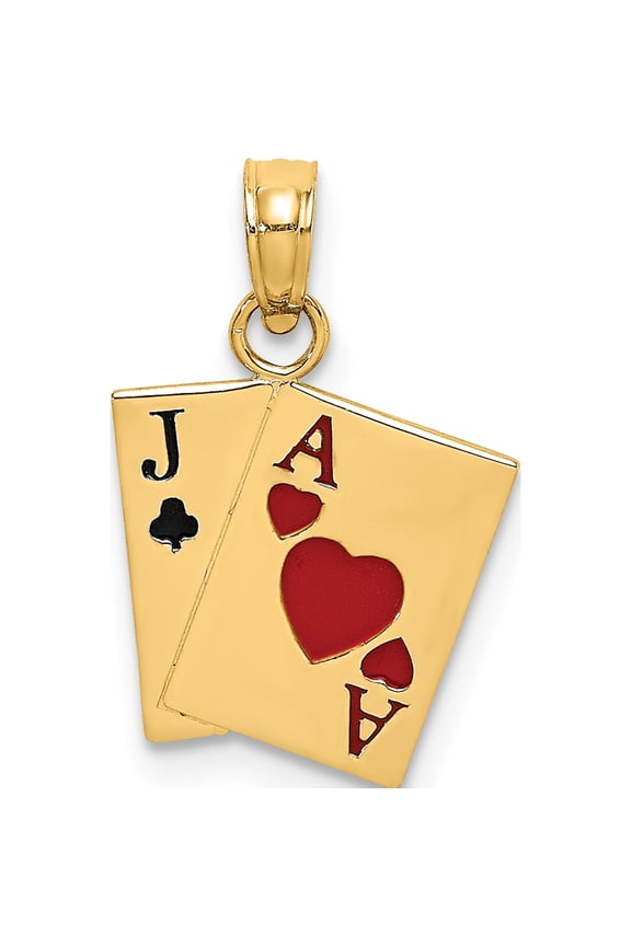 14K Enamel Jack of Clubs and Ace of Hearts Cards Charm Yellow Gold Material Luxury Sculptural Chic Celebrate milestones with style and brilliance