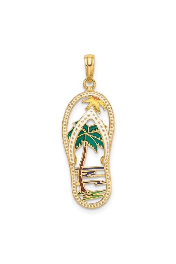 FJC Finejewelers 14k Yellow Gold Palm Tree Flip-flop with Enamel [] Charm