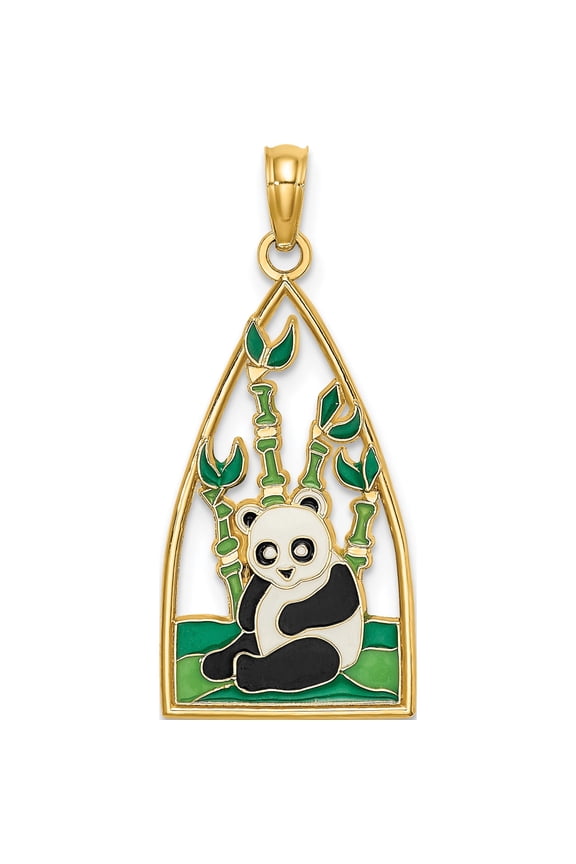 14K Enamel Panda Bear and Bamboo Charm Yellow Gold Material Luxurious Modern Chic An unforgettable keepsake to treasure forever