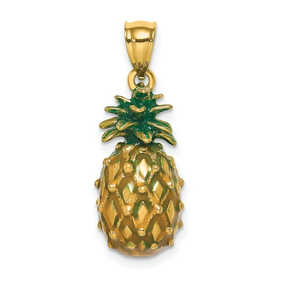 14K Green Enameled Polished 3-D Pineapple Charm K7062