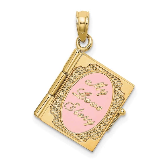 14K Enameled 3-D Moveable MY LOVE STORY Book Pendant K6893