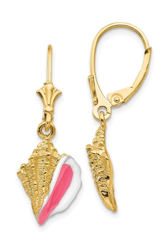 14K Enameled Conch Shell Leverback Earrings