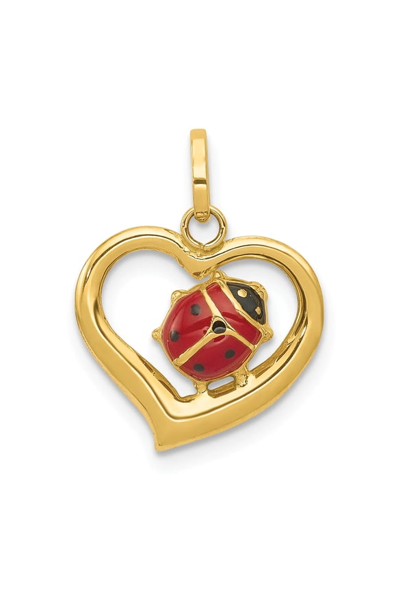 14K Enameled Ladybug in Heart Charm