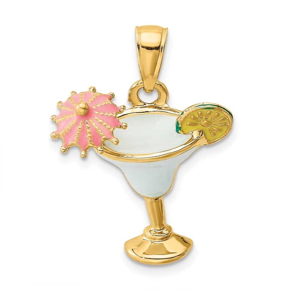 FJC Finejewelers 14k Yellow Gold Ice Blue Margarita Drink with Lavender Umbrella Lime Charm