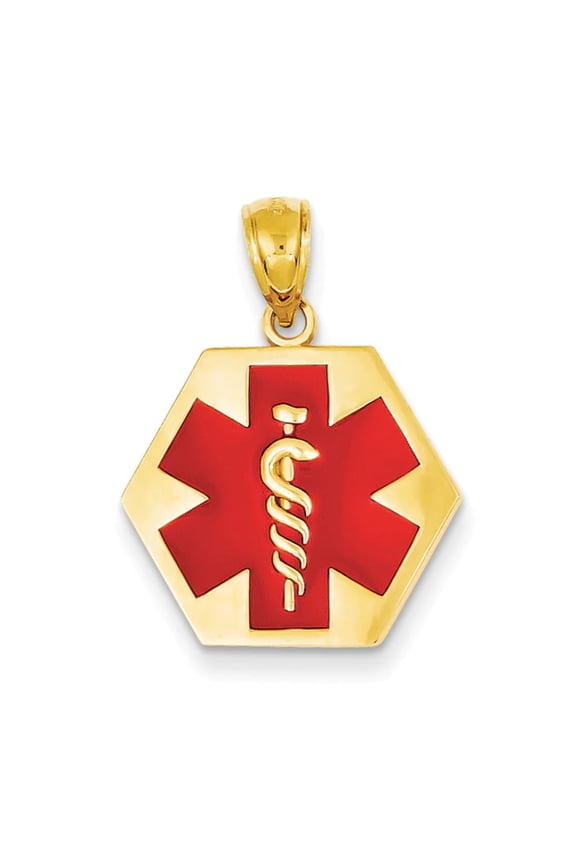 14K Red Enameled Textured Back Caduceus Medical Disc Charm K6732