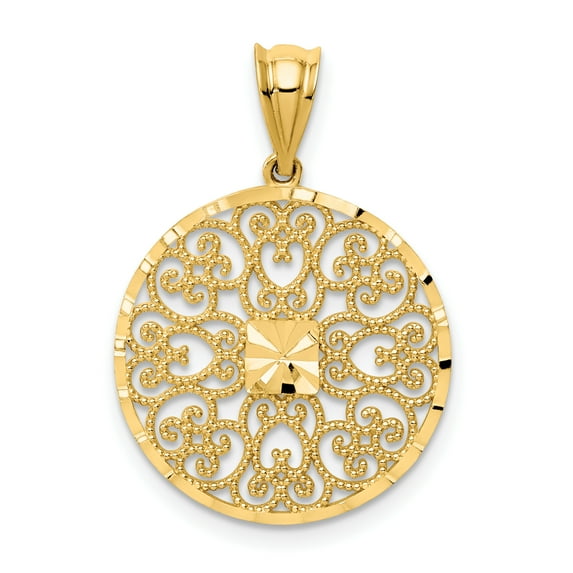 14K Fancy Filigree & Diamond Cut Charm