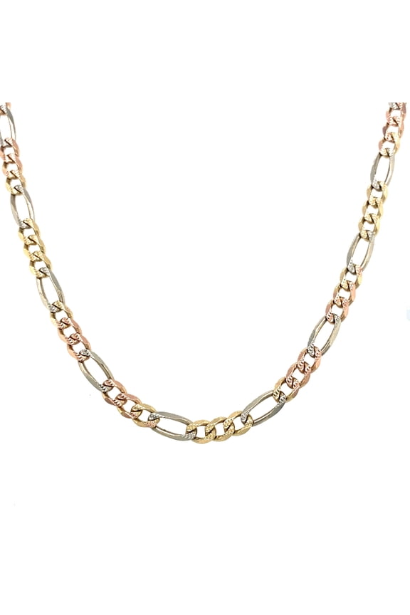14K Figaro Italian Tri-Color Gold Chain (2.5, 16")