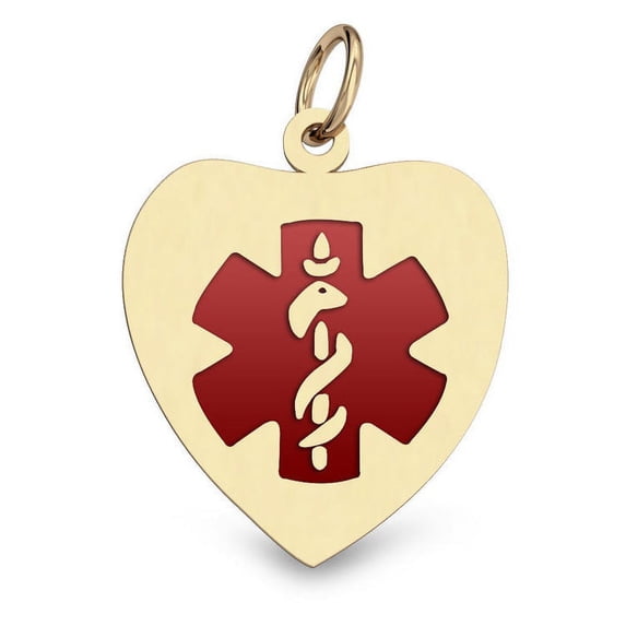 14K Filled Gold Heart Medical Charm W/ Red Enamel - 1 Inch X 1 Inch