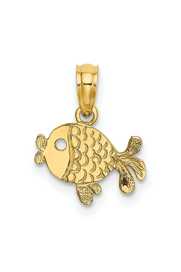 14K Flat Textured Playful Fish Charm K7399