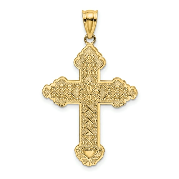 14K Flower Center Scroll Cross Charm K8392