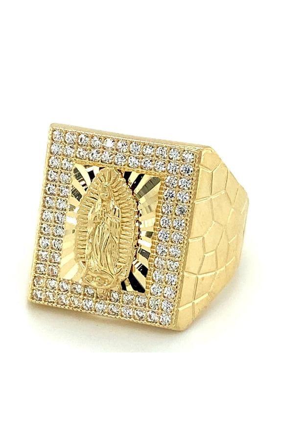 14K GOLD CZ VIRGIN GUADALUPE NUGGET STYLE RING