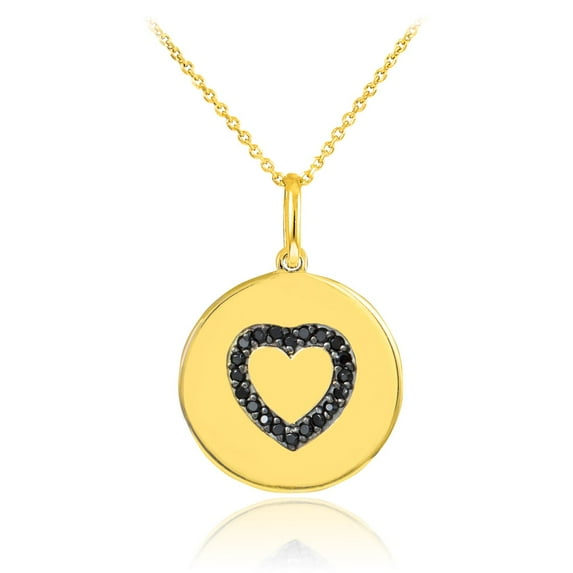 14K GOLD HEART BLACK DIAMOND DISC PENDANT NECKLACE - Pendant only