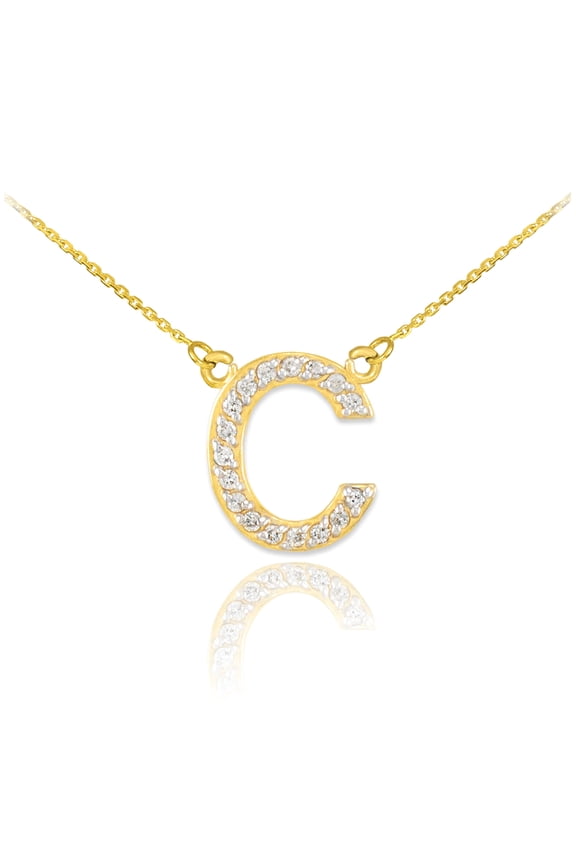 14K GOLD LETTER "C" DIAMOND INITIAL NECKLACE : 16"