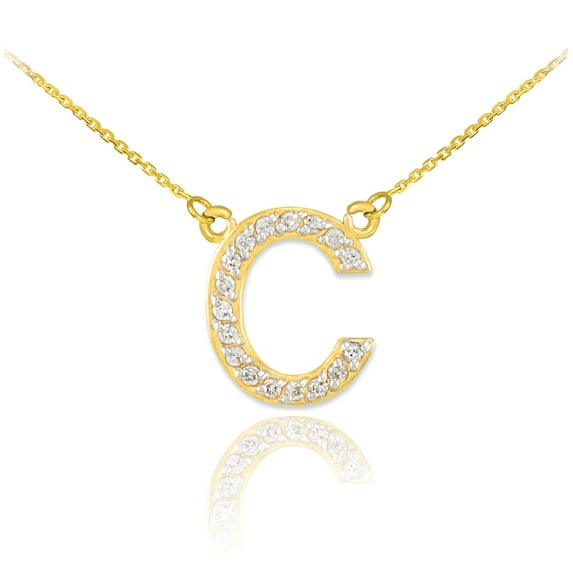 14K GOLD LETTER "C" DIAMOND INITIAL NECKLACE : 20"