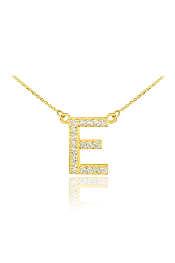 14K GOLD LETTER "E" DIAMOND INITIAL NECKLACE : 22"
