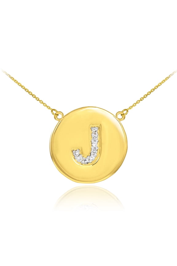 14K GOLD LETTER "J" INITIAL DIAMOND DISC NECKLACE : 16"