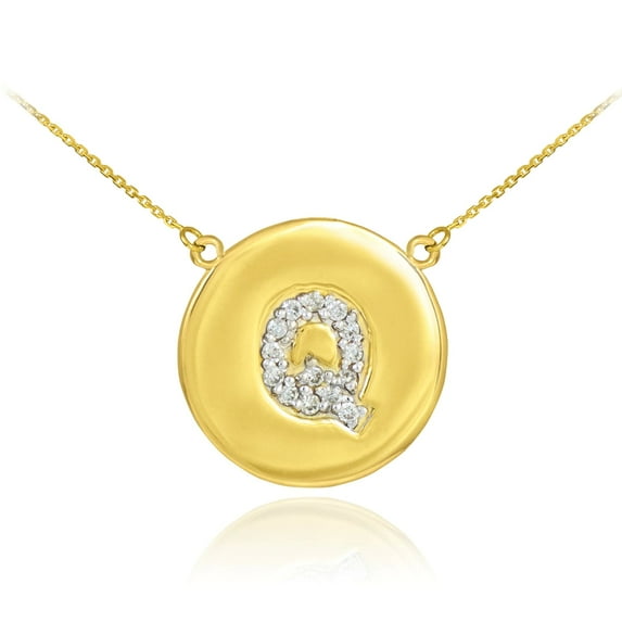 14K GOLD LETTER "Q" INITIAL DIAMOND DISC NECKLACE : 20"