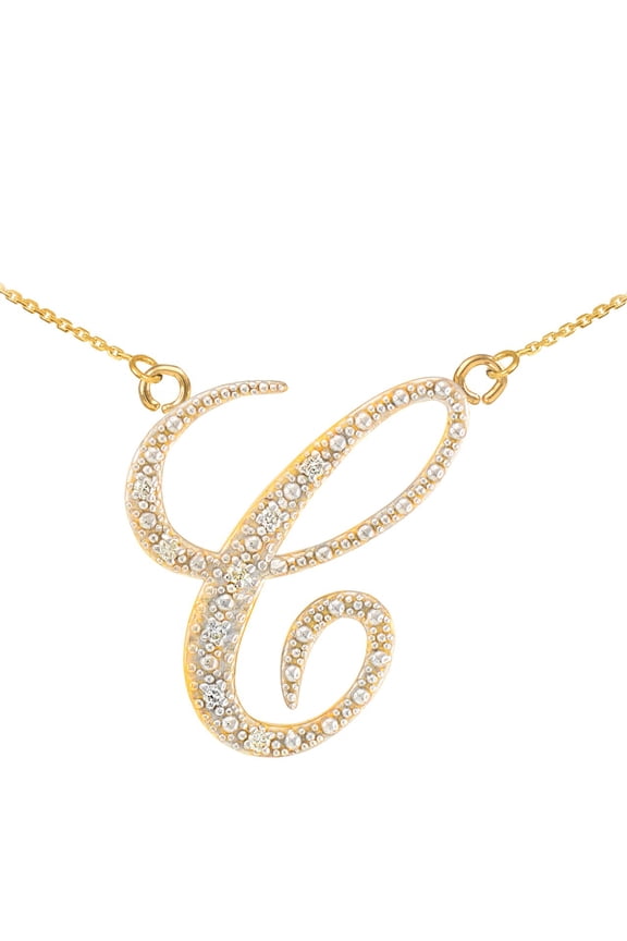 14K GOLD LETTER SCRIPT "C" DIAMOND INITIAL NECKLACE : 20"