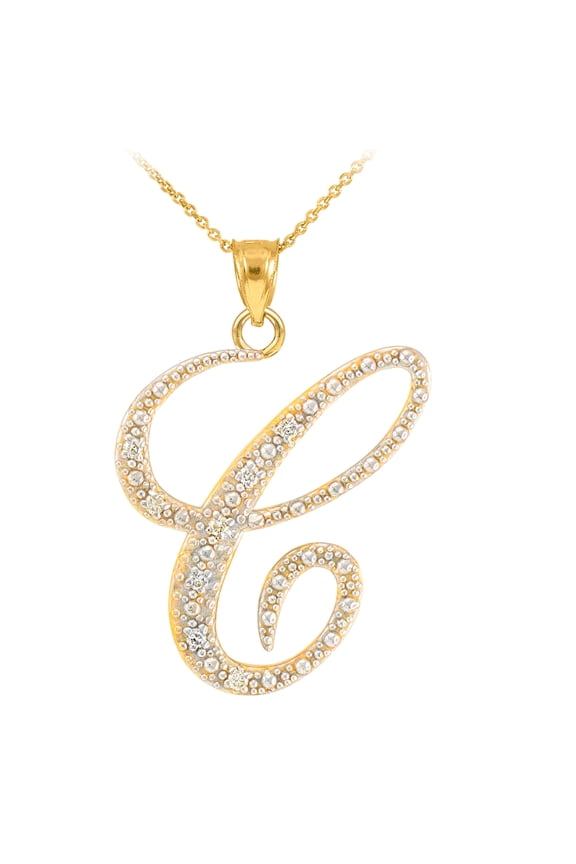 14K GOLD LETTER SCRIPT "C" DIAMOND INITIAL PENDANT NECKLACE : Pendant only