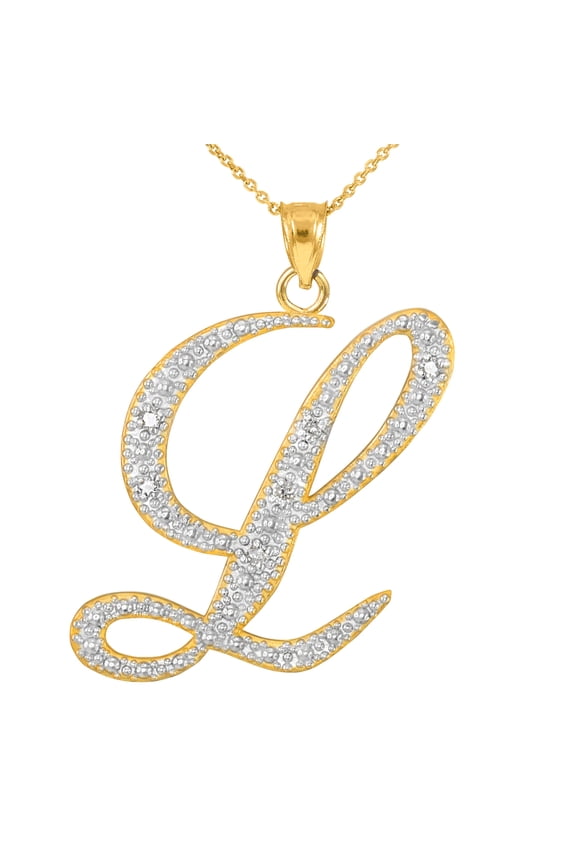 14K GOLD LETTER SCRIPT "L" DIAMOND INITIAL PENDANT NECKLACE :  Pendant only