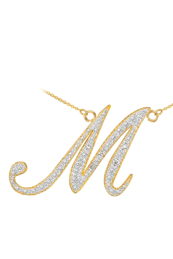 14K GOLD LETTER SCRIPT "M" DIAMOND INITIAL NECKLACE :  16"