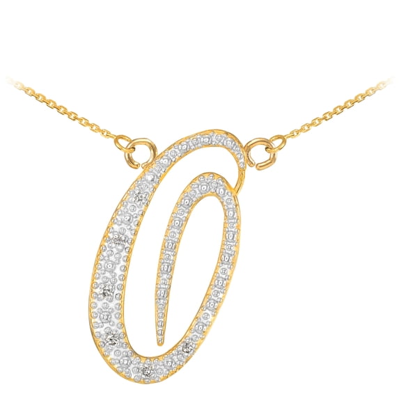 14K GOLD LETTER SCRIPT "O" DIAMOND INITIAL NECKLACE - 16"