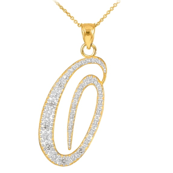 14K GOLD LETTER SCRIPT "O" DIAMOND INITIAL PENDANT NECKLACE : Pendant with 16" chain