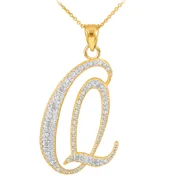 14K GOLD LETTER SCRIPT "Q" DIAMOND INITIAL PENDANT NECKLACE - Pendant with 16" chain