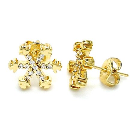 14K GOLD PLATED STUD EARRING / WHITE CUBIC ZIRCONA AND HIGH POLISHED FINISH M17