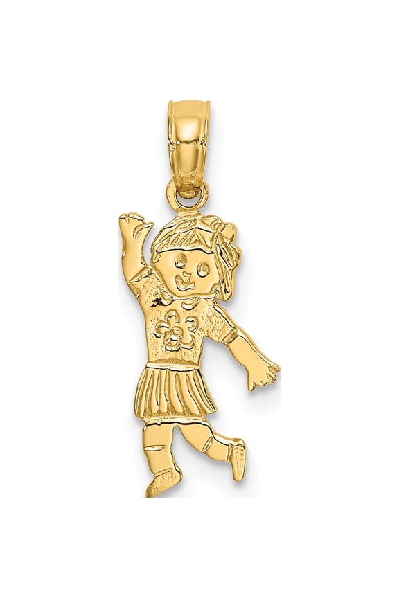 14K Girl Waving with Flower on Blouse Charm Yellow Gold Polished Flawless Stunning Statement A classic choice for celebrating love and achievement