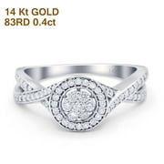 BLUE APPLE JEWELRY 14K Gold 0.4ct Round 8mm Diamond Twisted Band Engagement Wedding Ring Size 5