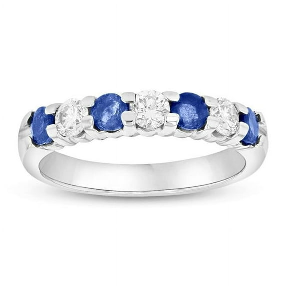 14K Gold 1.00 CTTW Round Diamonds & Sapphires Prong Set Band Ring - Size 6