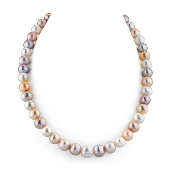 14K Gold 10-11mm AAA Quality Multicolor Freshwater Cultured Pearl Necklace for Women in 18 Princess Length