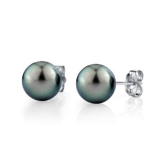 14K Gold 10-11mm Green Tahitian South Sea Cultured Pearl Stud Earrings - AAAA Quality