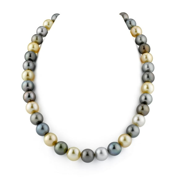 14K Gold 10-12mm Tahitian & Golden South Sea Multicolor Cultured Pearl Necklace - AAA Quality, 16" Length