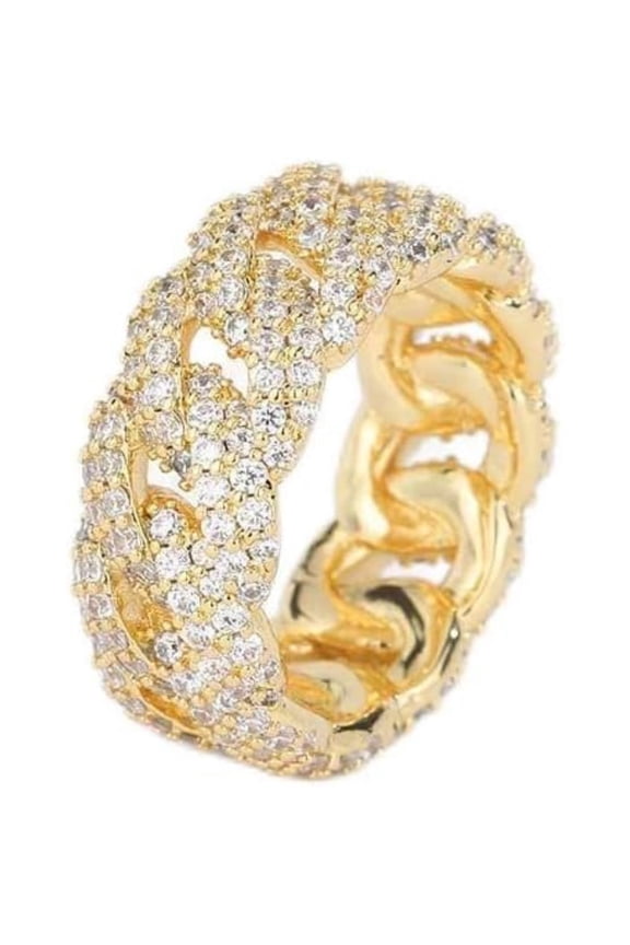 14K Gold 10mm Bubble Cuban Moissanite Ring, Fully Iced Out Design, Luxurious and Dazzling, Men's Bold Fashion Statement