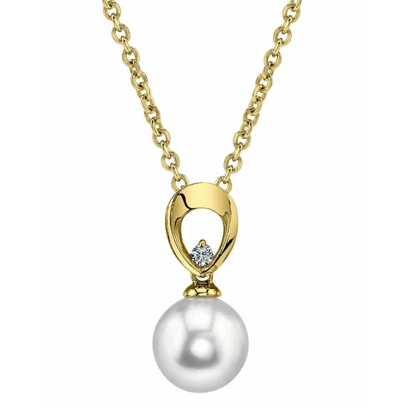 14K Gold 10mm White South Sea Cultured Pearl & Diamond Morgan Pendant Necklace