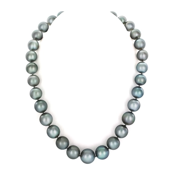 14K Gold 11-13mm Silver Tahitian South Sea Round Cultured Pearl Necklace - 18" Princess Length