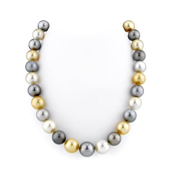 14K Gold 11-14mm Tahitian & Golden South Sea Multicolor Cultured Pearl Necklace - AAA Quality, 18" Length
