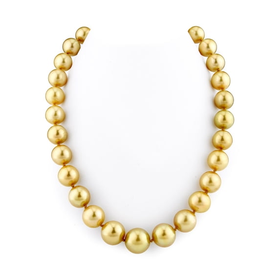 14K Gold 11-15mm Golden South Sea Cultured Pearl Necklace - AAAA Quality, 17" Princess Length