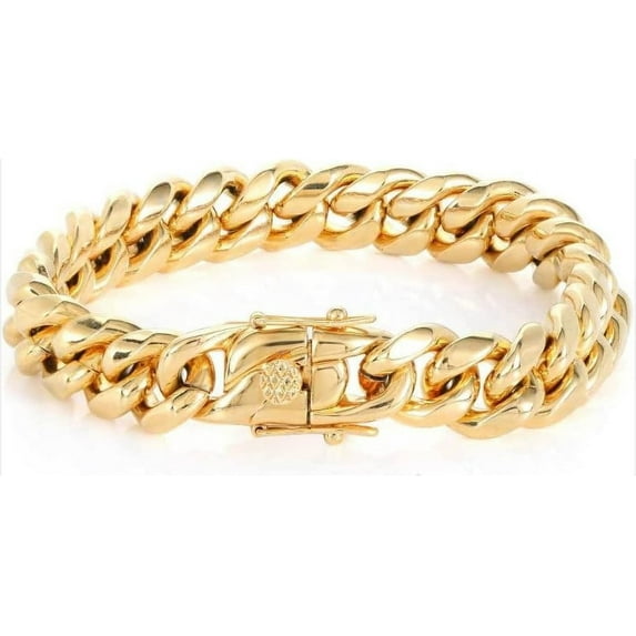 14K Gold 12MM Cuban Link Gold plated Bracelet for Men Women Wife Husband Gift for him Diamond Cut Fashion Jewelry