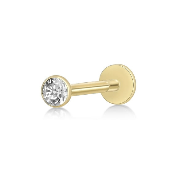 14K Gold 16 Gauge 3MM Internally Threaded Bezel Set Micro Labret
