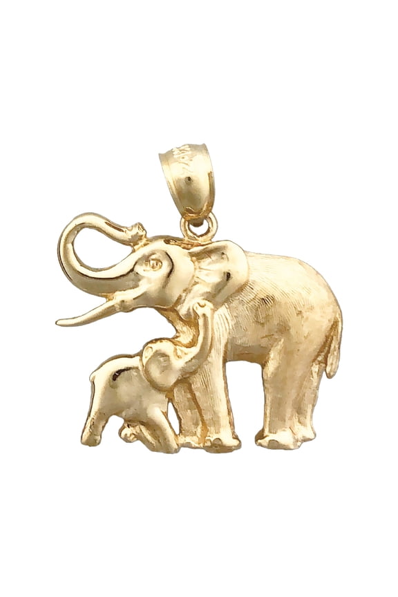 14K Gold 24MM Elephant and Calf Pendant