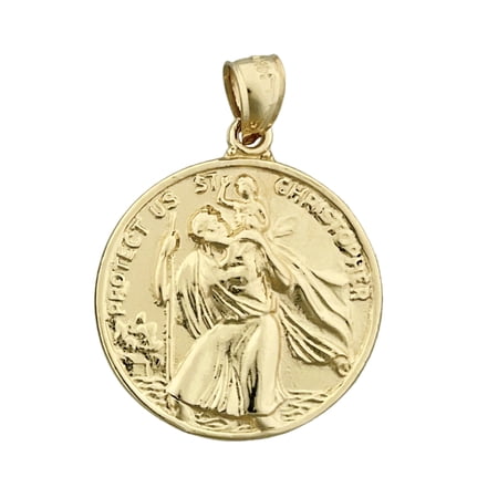 14K Gold 25MM Saint Christopher Protect Us Coin Medallion