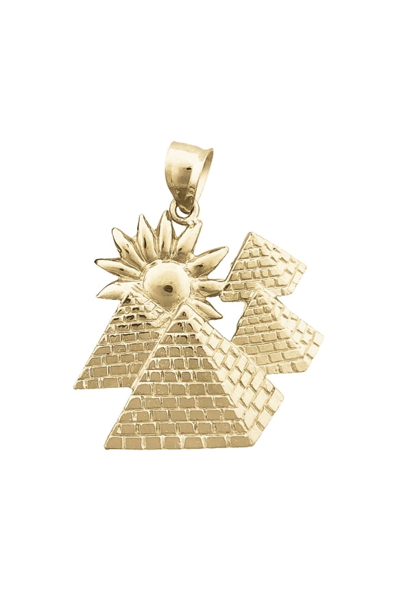 14K Gold 28MM Egyptian Pyramids with Sun Pendant