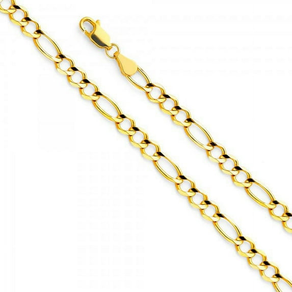 14K Gold 3.9mm Figaro 3+1 Open Chain : 7.5"
