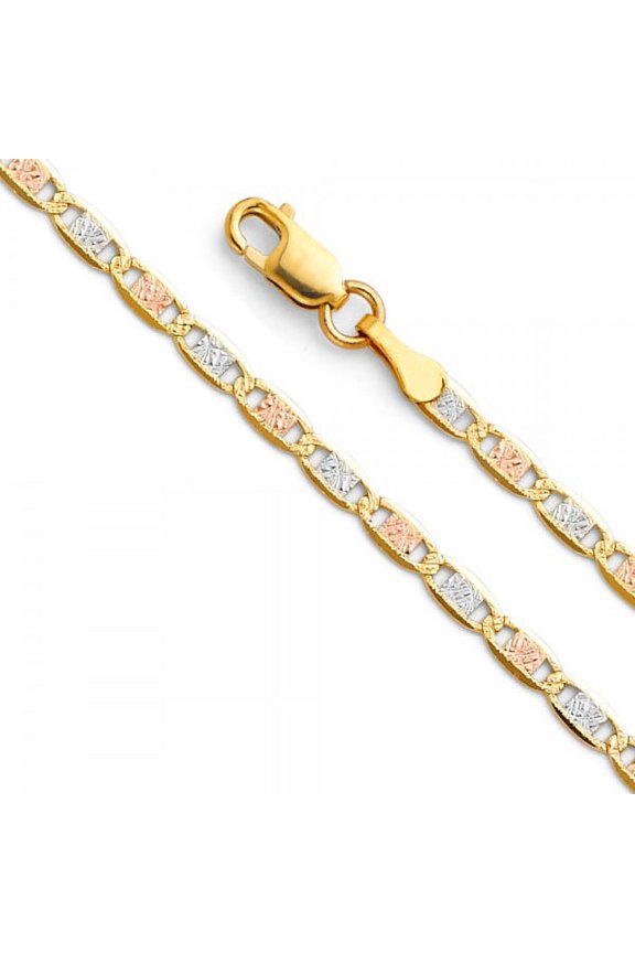14K Gold 3 Color 2.6mm Valentino Chain :  16"