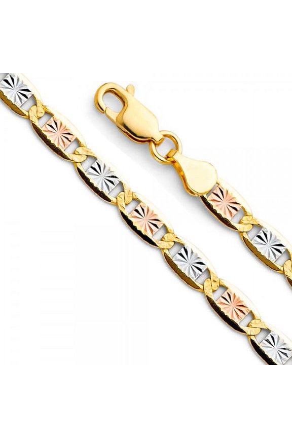 14K Gold 3 Color 4.2mm Valentino Star DC Chain : 7.5"