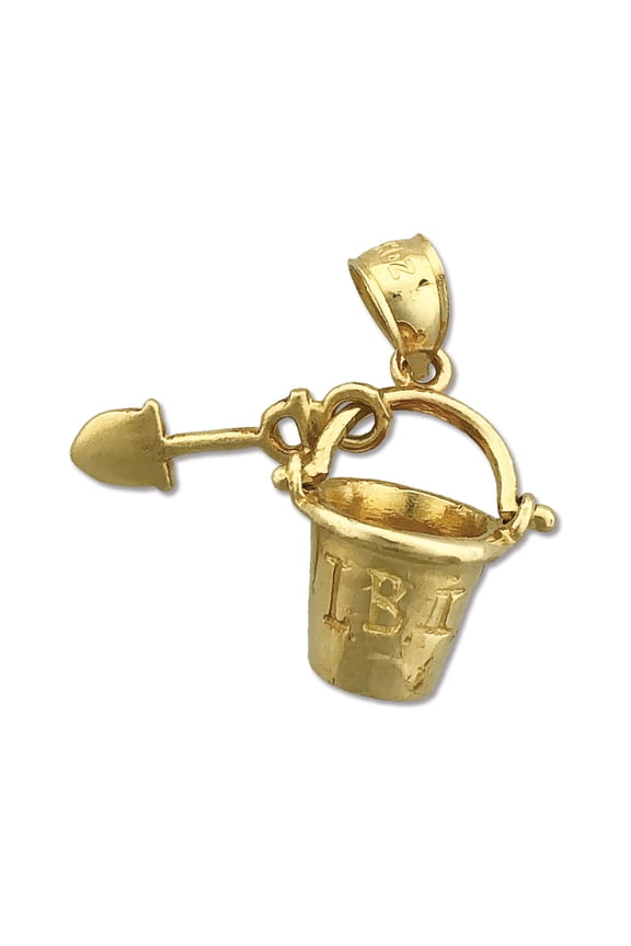 14K Gold 3-D Beach Pail and Shovel Charm