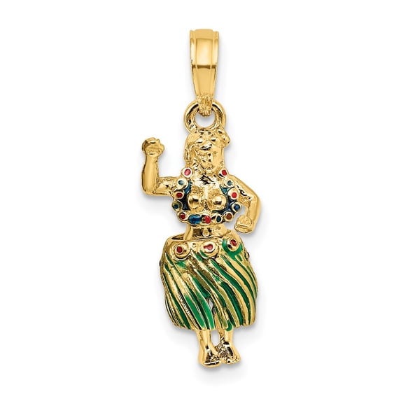 14K Gold 3-D Hula Girl W/ Moveable Grass Skirt Charm